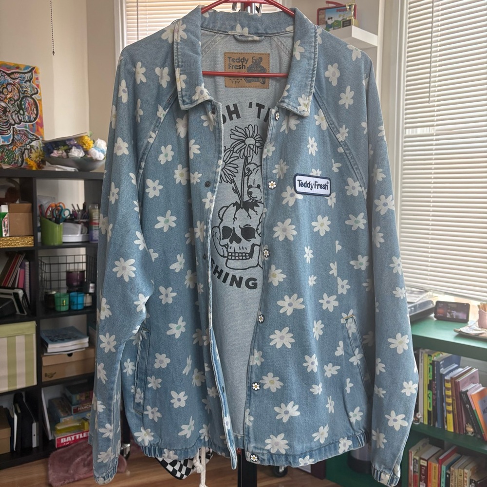 Teddy Fresh daisy denim bomber jacket
